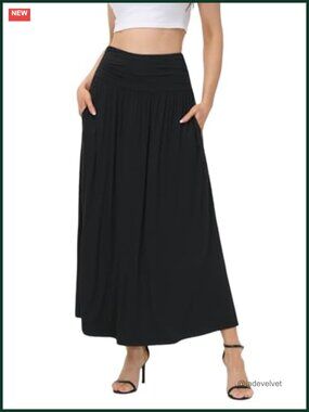 Elegant Maxi Skirt Casual Ruched High Waisted Flowy Long Skirt Plus Size Ankle